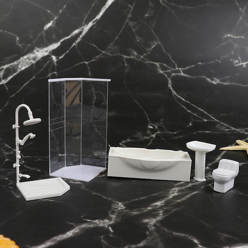 دمية مصغرة مجموعة الحمام غرفة الاستحمام المرحاض حوض الاستحمام بالوعة نموذج لعبة مايكرو مجموعة الحمام الملحقات
