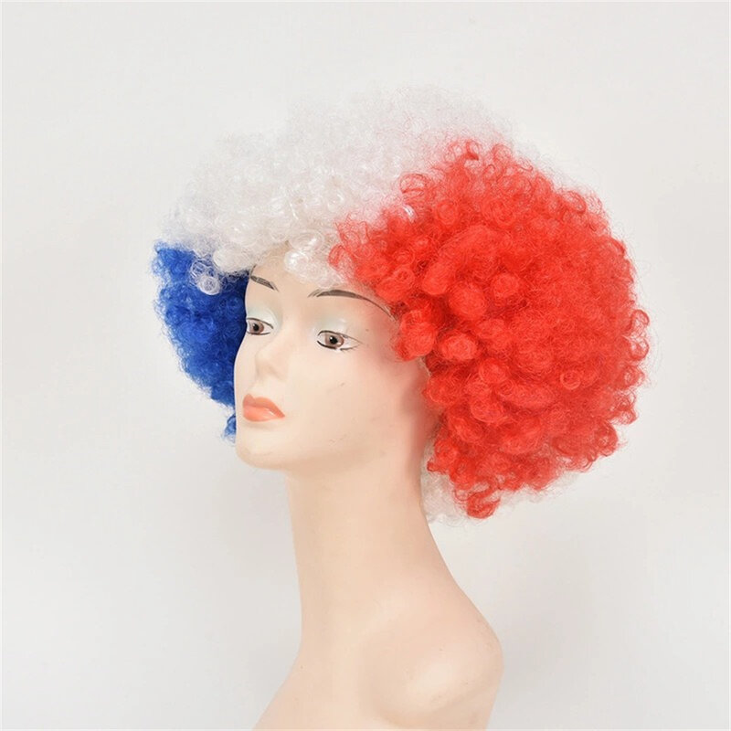 Football Fan Explosive Head Cosplay Wig French Flag Colored Fan Cheerleaders Wig Supplies Carnival Props Daily Party Use