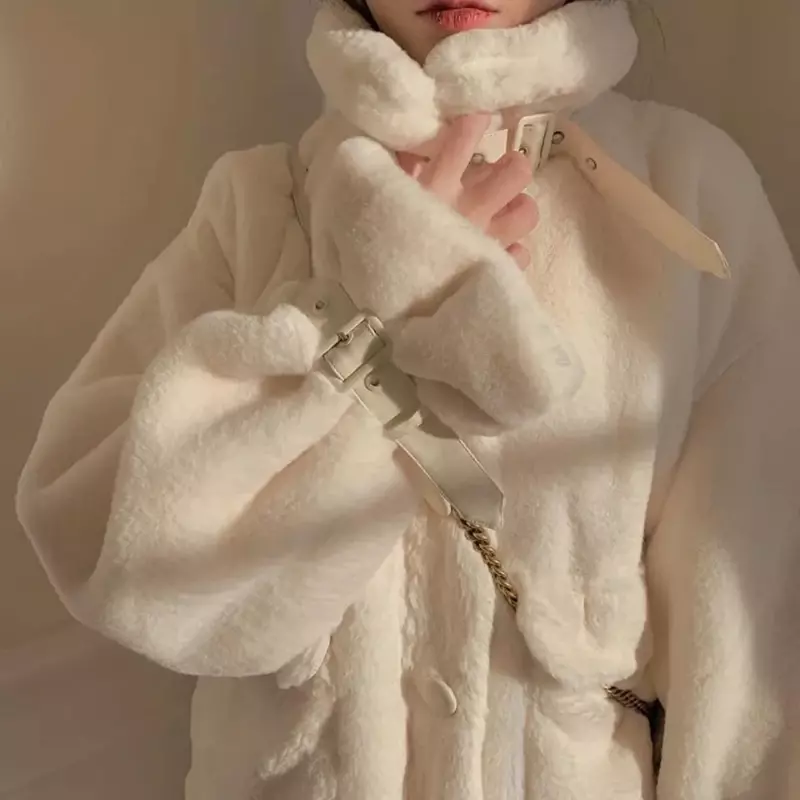Pardessus chaud à boutonnage simple pour femme, veste en fourrure, parka rose et blanche, manteau doux coréen, mode automne et hiver, 216.239.
