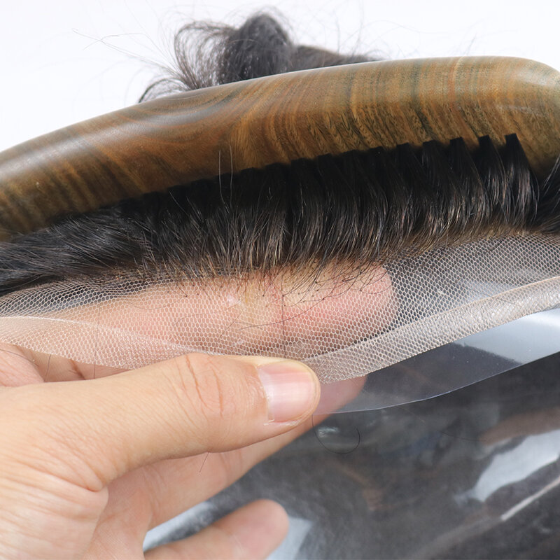 Bioswiss-tupé de encaje frontal y Base de PU para hombres, cabello humano indio, prótesis capilar, sistemas de cabello, reemplazo de cabello Natural, duradero