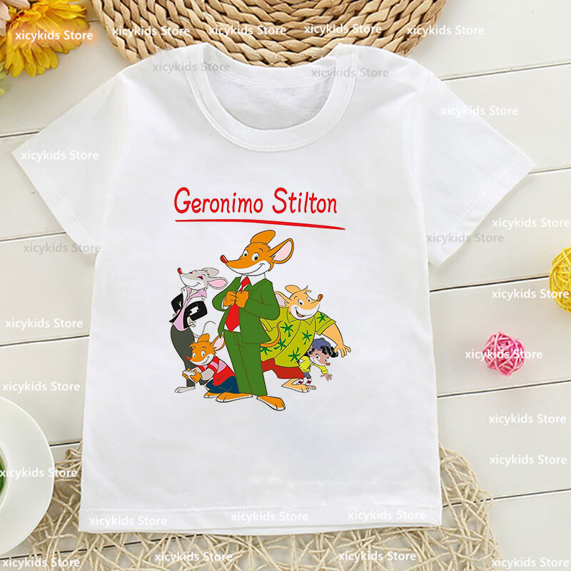 New Boys t-shirts Funny Geronimo Stilton Cartoon Print tshirt for girls Fashion Harajuku Baby tshirts Cute Boys Girls clothes