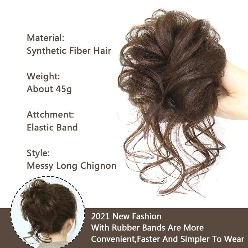SHANGZI Synthetic Hair Bun Chignon Messy Curly Hair Band Elastic Scrunchy False Hair Pieces Women Hairpins Black Brown