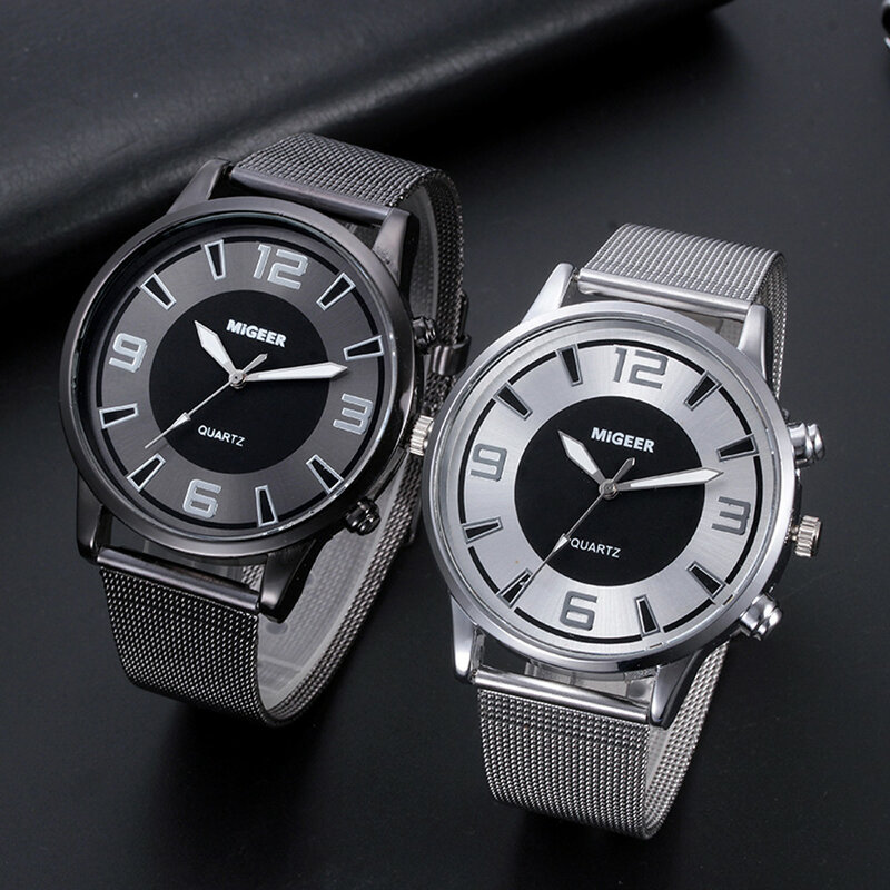 Jam tangan kuarsa paduan Analog sabuk jala baja tahan karat desain pria Fashion jam tangan mekanis Diminutive istimewa pengiriman gratis