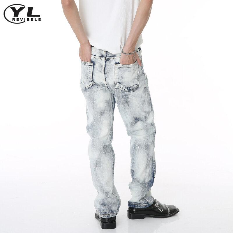 Джинсы мужские прямые в стиле хип-хоп, готические ковбойские брюки в стиле ретро с завязкой, модные брюки из денима с широкими штанинами в стиле Харадзюку, корейский стиль