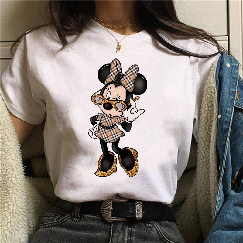 Camiseta con estampado de Mickey y Minnie Mouse para mujer, camiseta de los años 90, Y2k, ropa Kawaii de Disney
