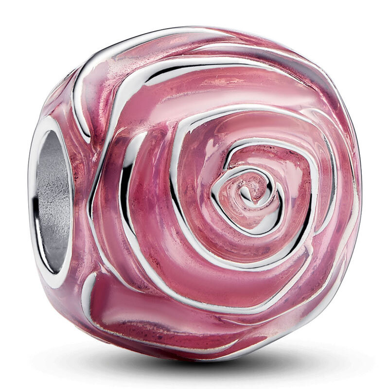 Funkelnde Pflaster runde rosa hand geschriebene Liebe Rose in Blüte für immer Perlen 925 Sterling Silber Charm Fit Armband beliebten Schmuck