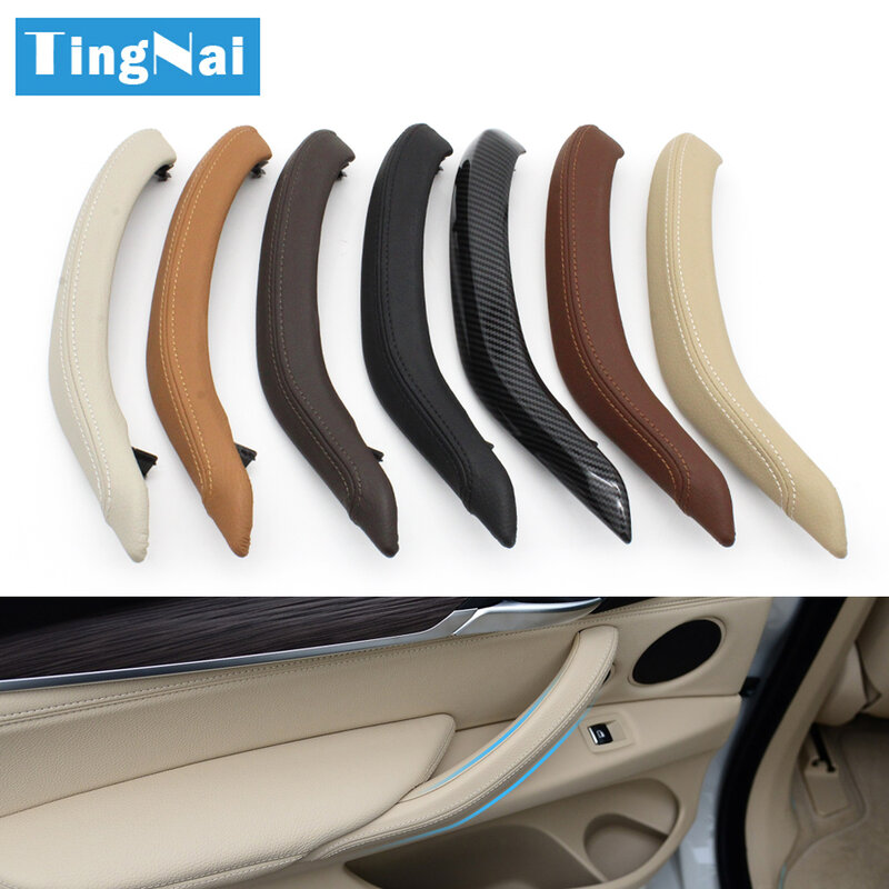 Car Interior Passenger Doors Pull Handle Outer Leather Cover Replacement For BMW X5 X6  F15 F16 2014-2018