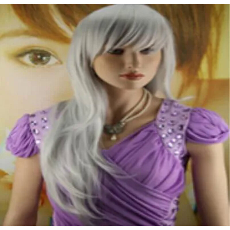 New womens sexy light white long curly wig party fashion cosplay wig