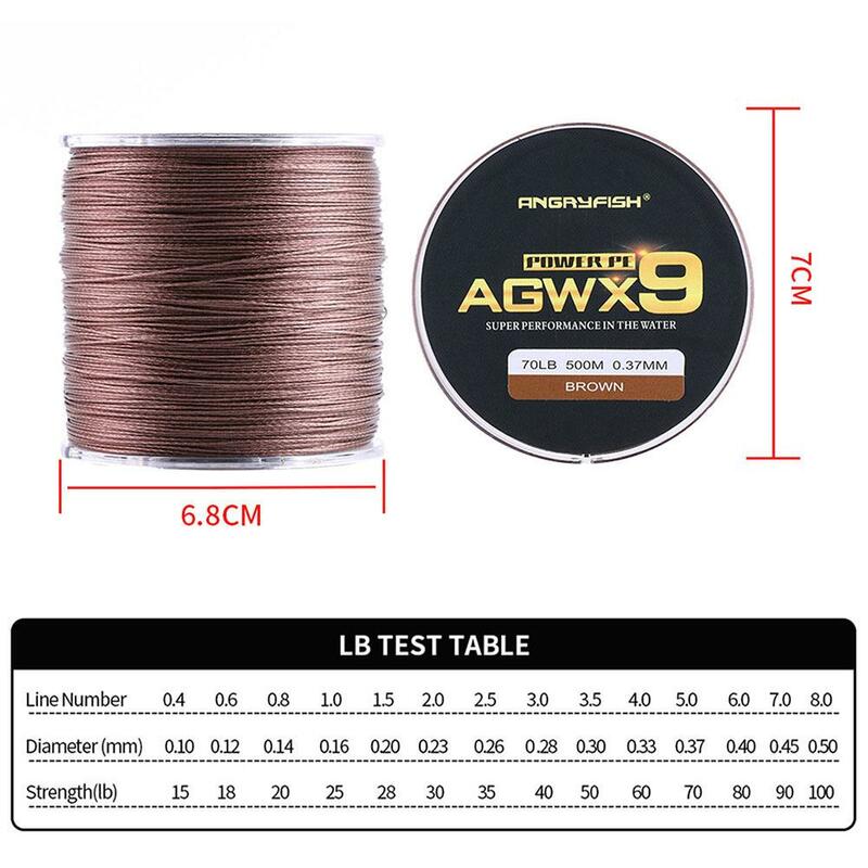 Angryfish Agwx9 500m Braided Fishing Line Super Strong Wear-resistant Pe Lure Fishing Line For Fishing Enthusiast Dropship