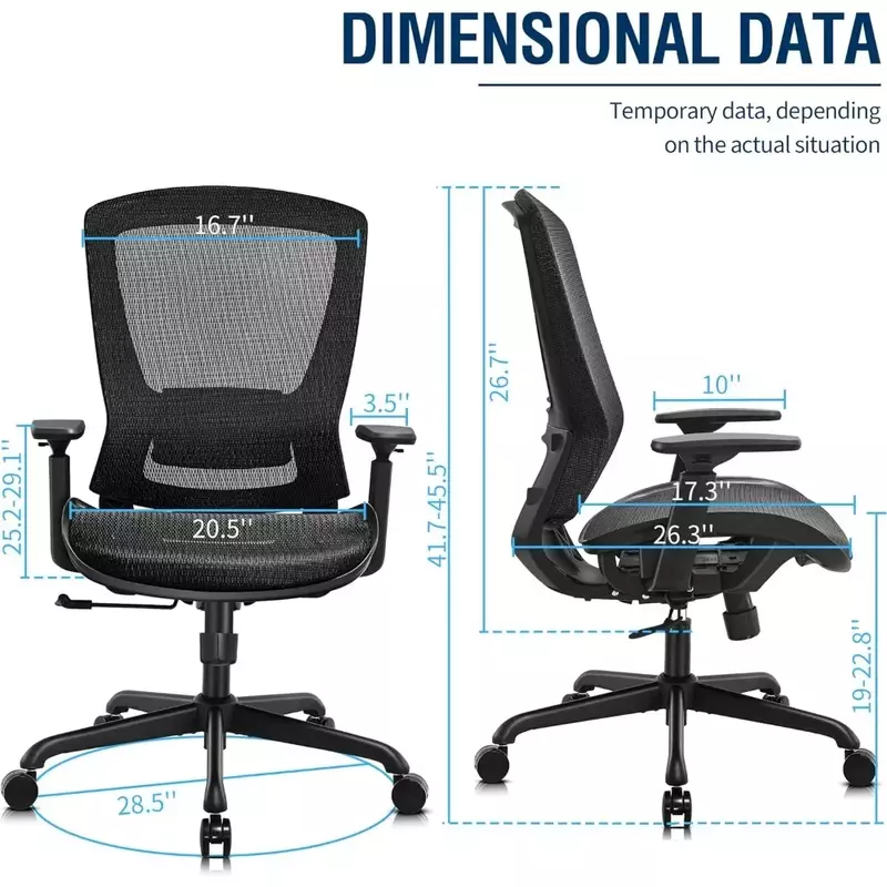 ELABEST sedia da ufficio ergonomica in rete, robusta sedia operativa-supporto lombare e braccioli regolabili, sedia da scrivania per Computer, funzione di inclinazione