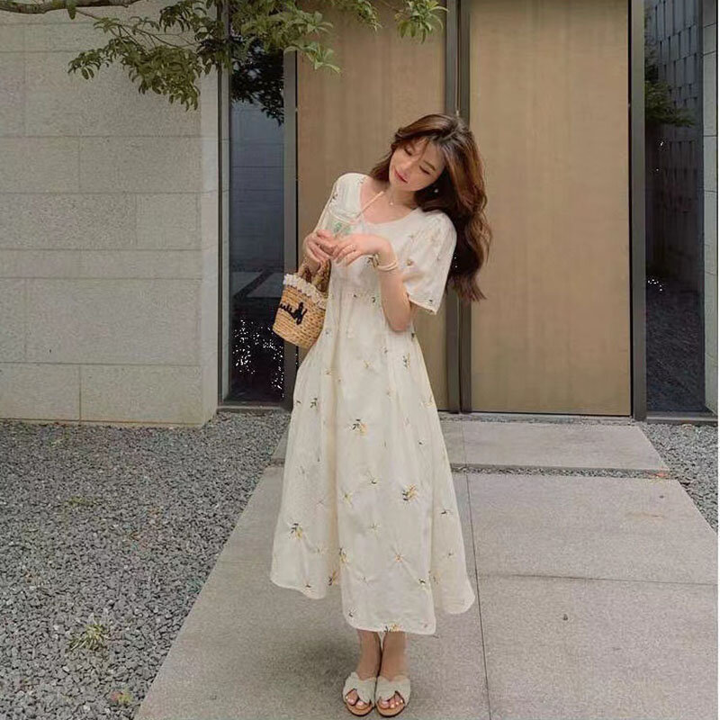 Maternidade vestido com manga curta para mulheres grávidas, vestido solto com uma linha, roupas da moda para o verão