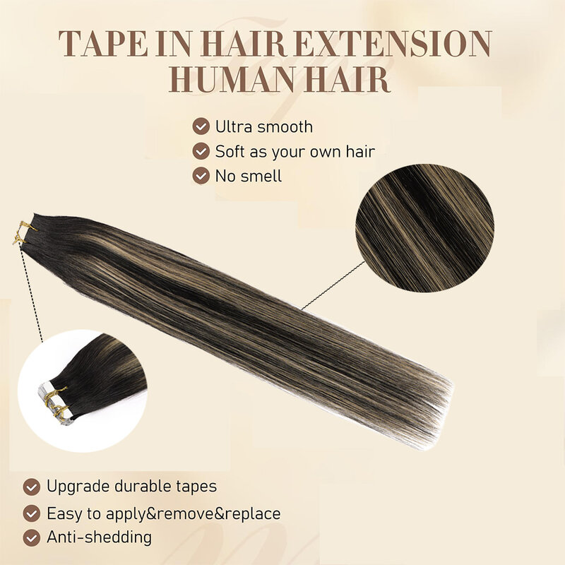 Taśma do przedłużania włosów Ludzkie włosy Bezszwowa taśma wątkowa w doczepach Balayage Natural Black to Light Blonde#TP1B/16/1B 20szt