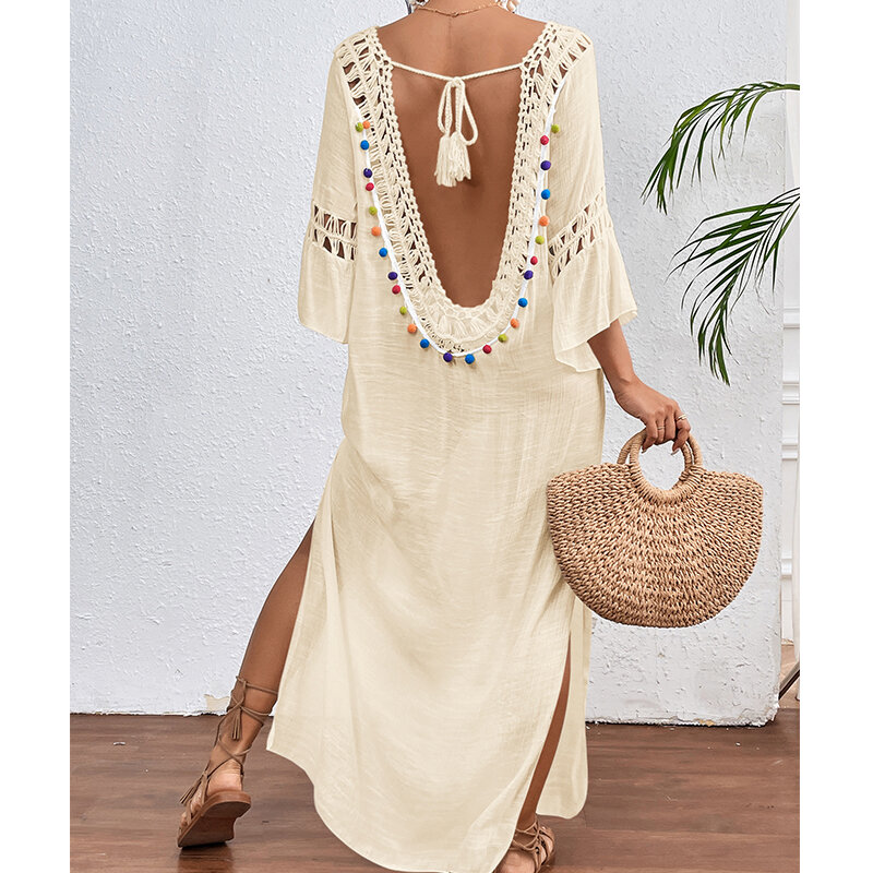 Beach wear for women women's sexy hollow backless loose beach long cover skirt new cover-ups fashion 2024 beach cover