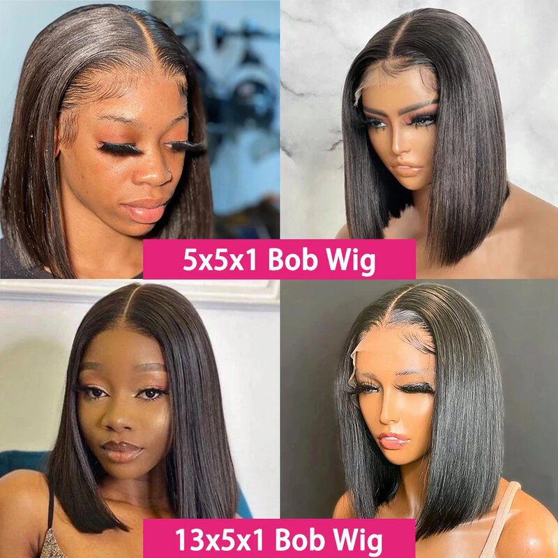 Perruques de cheveux humains Bob Lace Frmetals pour femmes noires, perruque de cheveux de bébé, fermeture 5x5x1, partie centrale Shor transparente, perruque vierge, 13x5x1