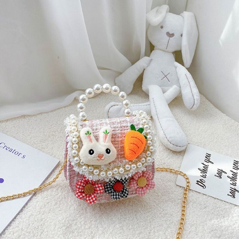 Kette Mini Umhängetaschen haltbare Kaninchen Perle Griff Handtaschen Geldbörse Mädchen