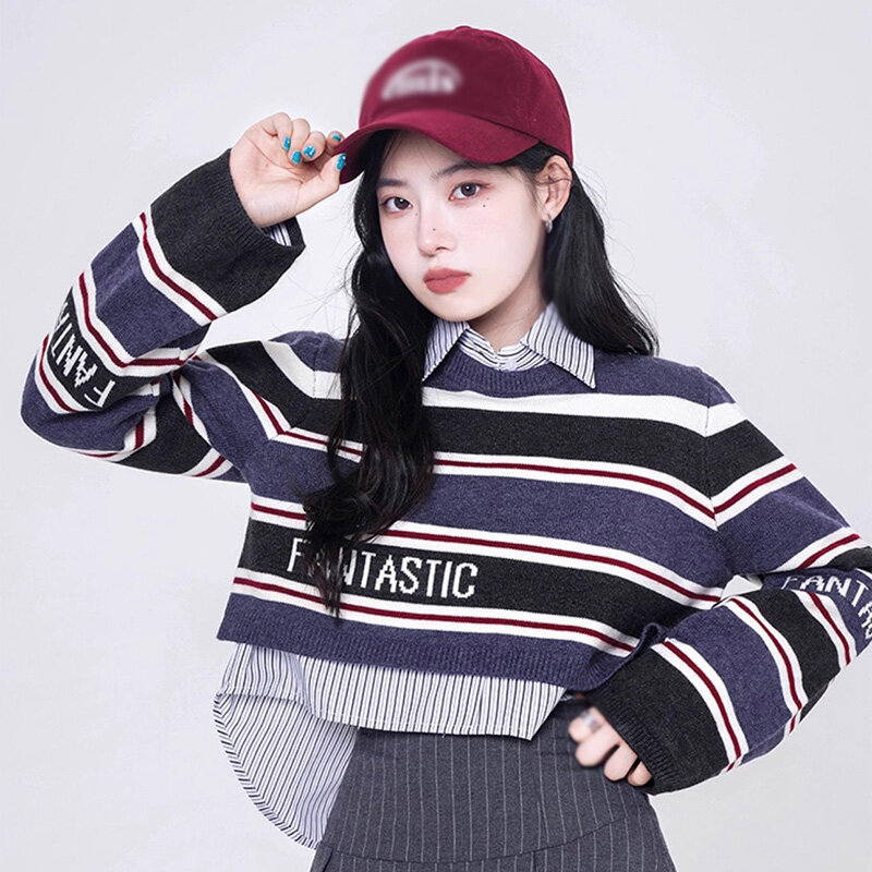 Women's Knitted Top Stripe Colors Preppy Style Long Sleeves Casual Loose Pullover Sweater Top Spring Autumn