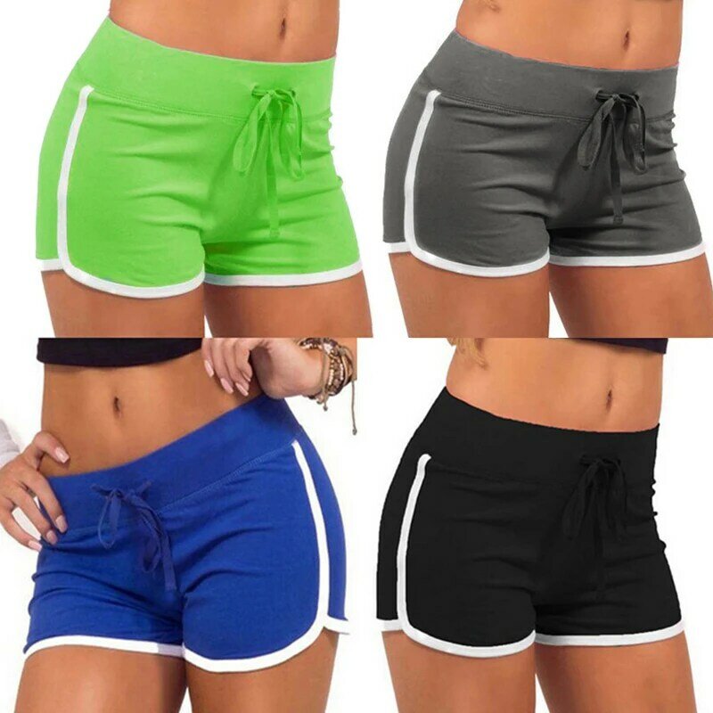 Pantalones cortos deportivos para mujer, Shorts elásticos de Color caramelo, ajustados, con cintura elástica, informales, para playa, Verano