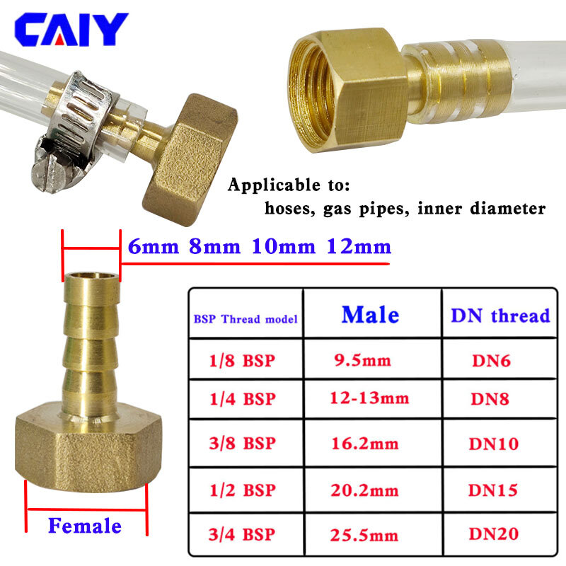 Brass Hose Connector 6 8 10 12 14mm Barb Tail 1/8“1/4”3/8“1/2” Pagoda Male/Female Thread Air Gas Water Pipe Barb Fitting Coupler