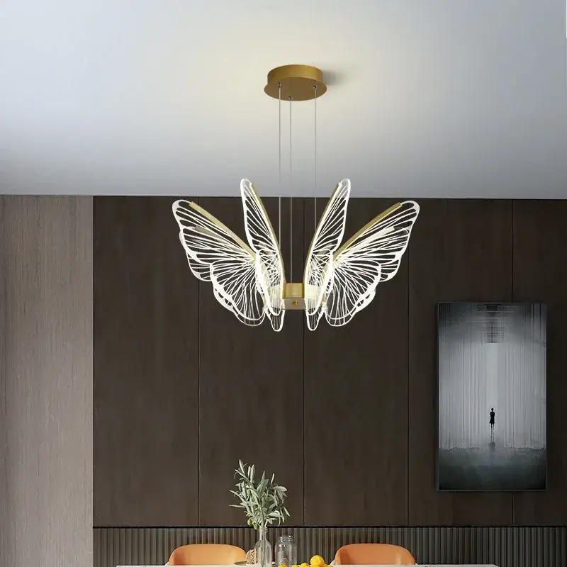 Candelabros de mariposa creativos nórdicos, sala de estar, restaurante, dormitorio, lámpara colgante inteligente LED, decoración de iluminación interior moderna