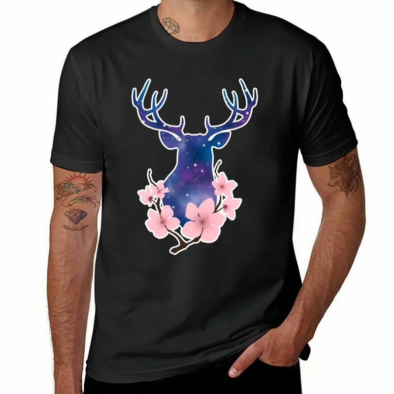 Camiseta masculina de cervos floridos, roupas anime, suor, roupas estéticas, camisetas de secagem rápida para homens