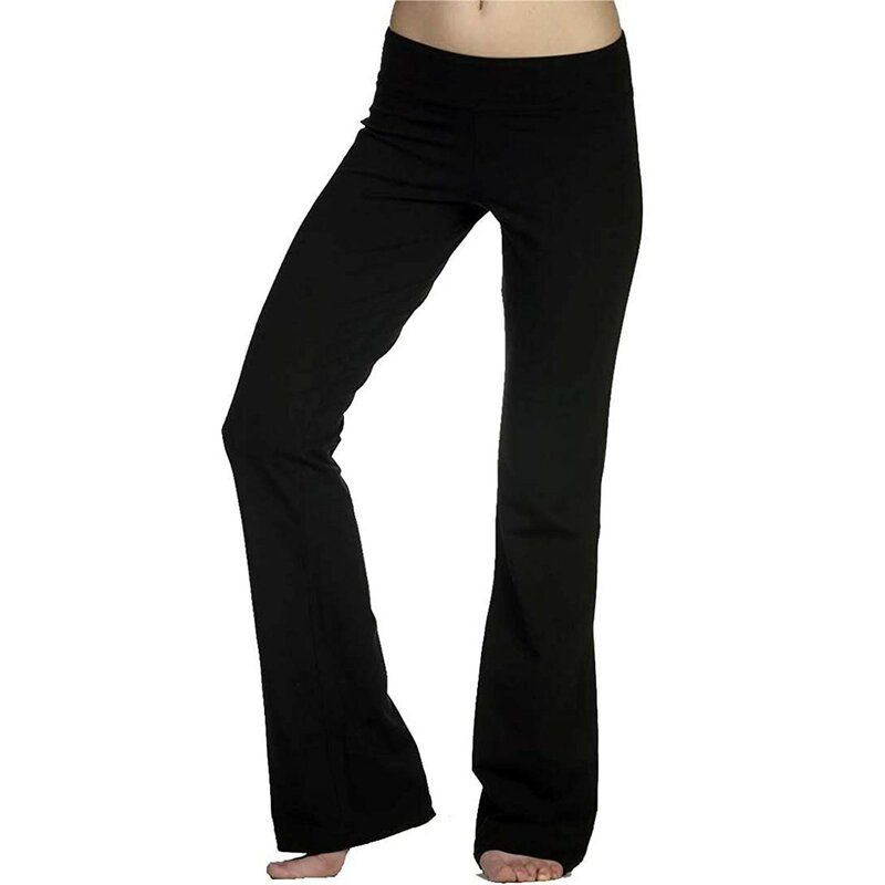 Calça flare feminina elástica na cintura média, calça longa de treino casual, calça leggings fashion, controle de barriga, 2023