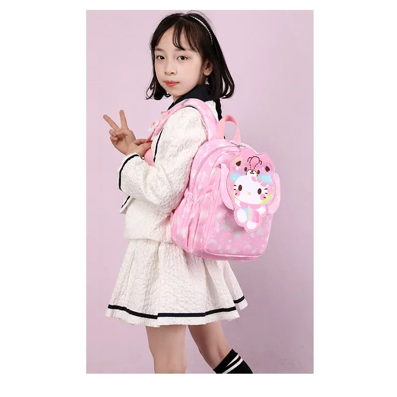 Sanrio tas punggung anak perempuan, ransel kapasitas besar, tas sekolah Hello Kitty, Jade gantung anjing, kartun lucu ringan dan kapasitas besar