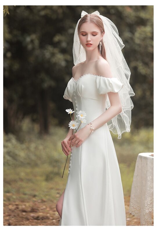 Vestido de noiva vintage vestidos de uma linha pescoço fino ajuste sólido longo lanterna manga longa saia vestidos femininos roupas de festa