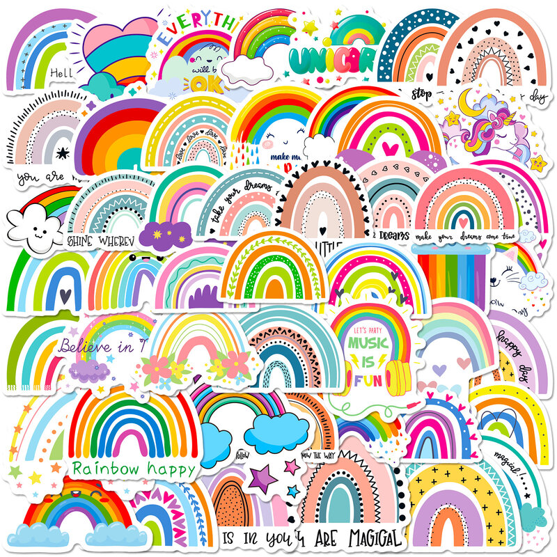 Desenhos animados Bohemian Rainbow Series Graffiti Adesivos, Adequado para Laptop, Capacetes, Decoração Desktop, Brinquedos DIY, 50pcs