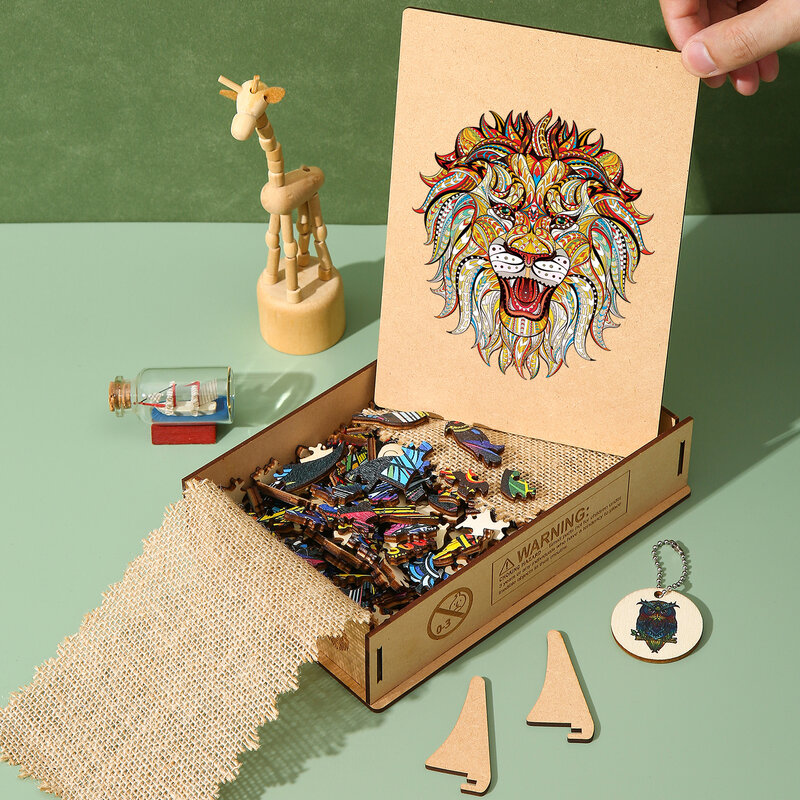 大人と子供のための最高の木製の動物パズル,かわいい猫のパズル,魅力的な木製ケース