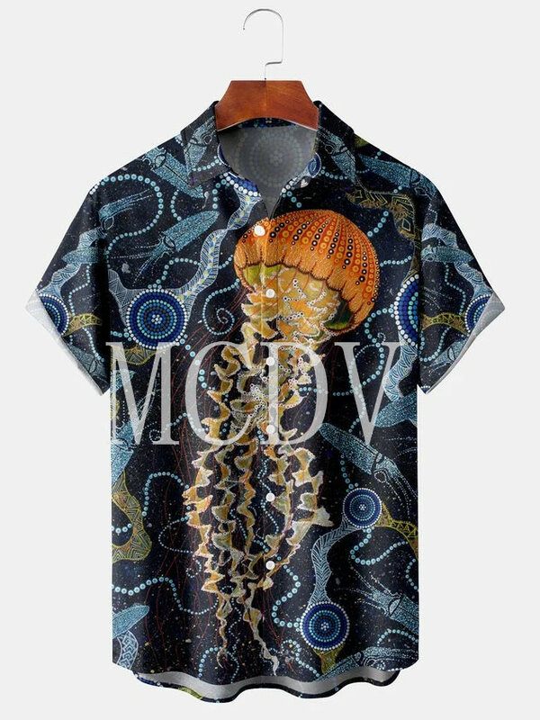 Camicia hawaiana a maniche corte traspirante Casual da uomo per donna Ocean Collection Print