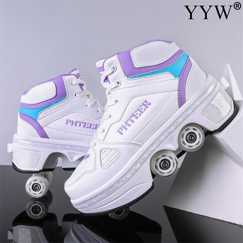 Zapatos deportivos de cuero Pu para adultos, zapatillas de Parkour con deformación informal, patines con 4 ruedas para niños, para correr