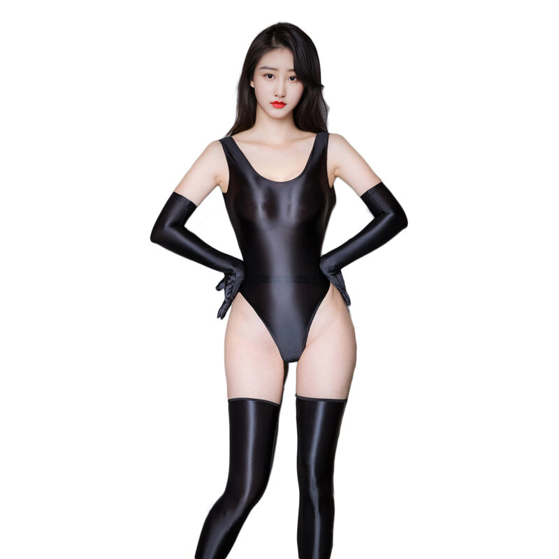 Sexy Women Backless High Cut Bodysuit Stain Smooth Oil Glossy Shiny Elastic Sexy Tights Thong Yoga Shaping Leotard Candy Color
