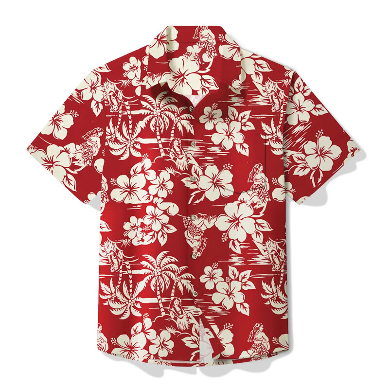 남녀공용 2024 3D 하와이안 셔츠, 남녀공용 해변 티셔츠, 스트리트웨어 반팔 셔츠, 오버사이즈 셔츠, 여름