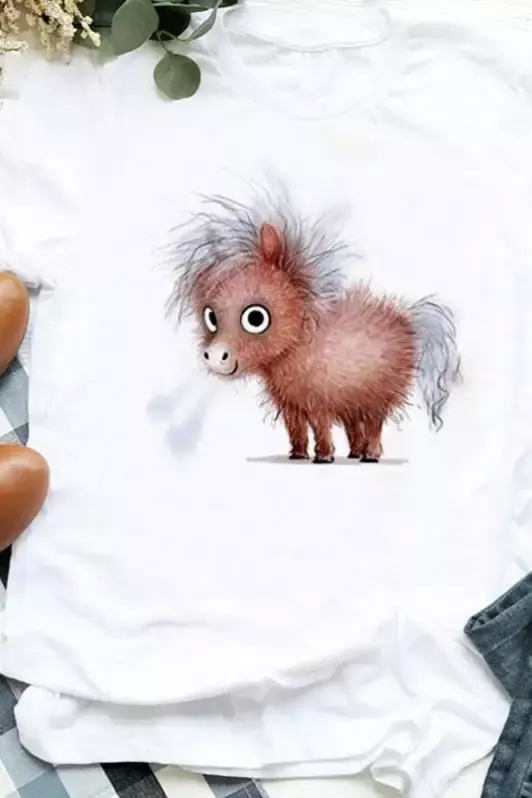 T-shirt femme imprimé dessin animé, humoristique, simple et astronomique, chat, chien, éléphant
