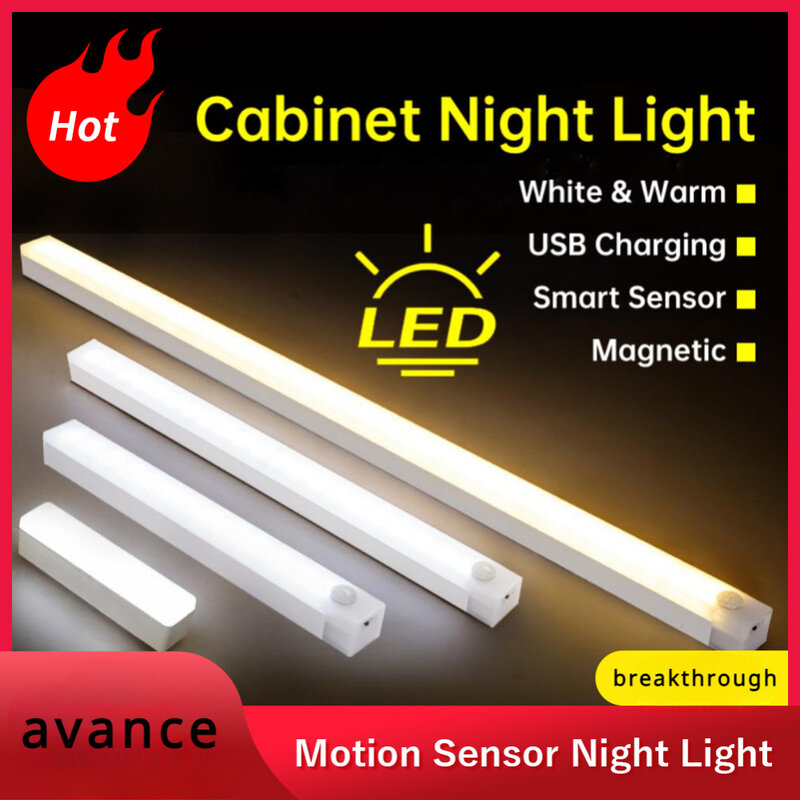 Lampu malam Sensor gerak LED nirkabel, lampu Sensor gerakan tipe USB dapat diisi ulang untuk lemari dapur, kamar tidur, Lemari, pencahayaan tangga