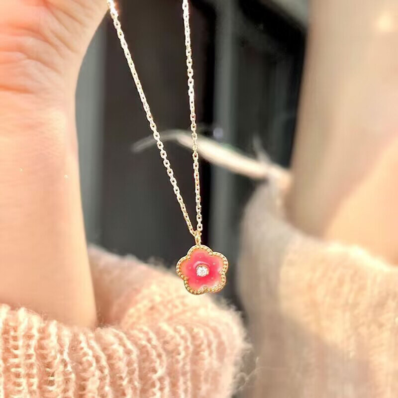 Ожерелье с цветком персика, подвеска с розовым цветком, милая цепочка на воротник, цепочка с блестящим цирконием для женщин, Модная бижутерия, подарок