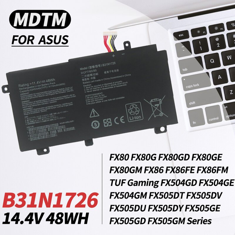 B31N1726 Bateria do portátil Compatível com a Asus, FX80, FX86, TUF, FX504, FX504GE, FX504GM, FX505, FX505DT, FX505DY, FX505GE, FX505GD, FX505GM