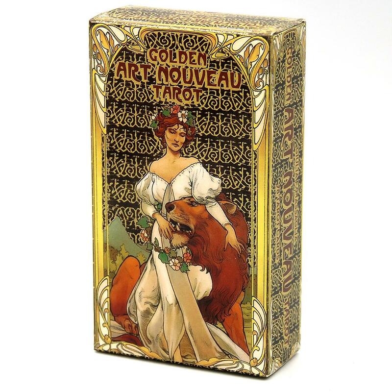 10.3X6cm Golden Art Nouveau Tarot Deck 78 kartu dengan kartu buku panduan ramalan gaib set buku untuk pemula seni klasik Nouve