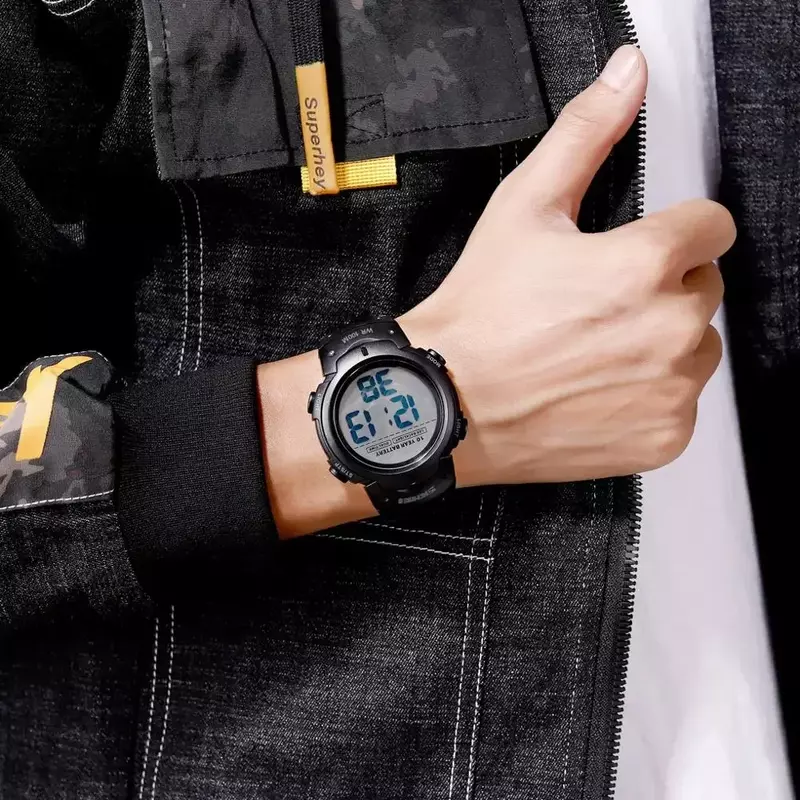 SKMEI 1560 mężczyźni 2 raz 10 lat bateria budzik reloj hombre Sport zegarki Fitness męski cyfrowy 100M wodoodporny zegarek na rękę