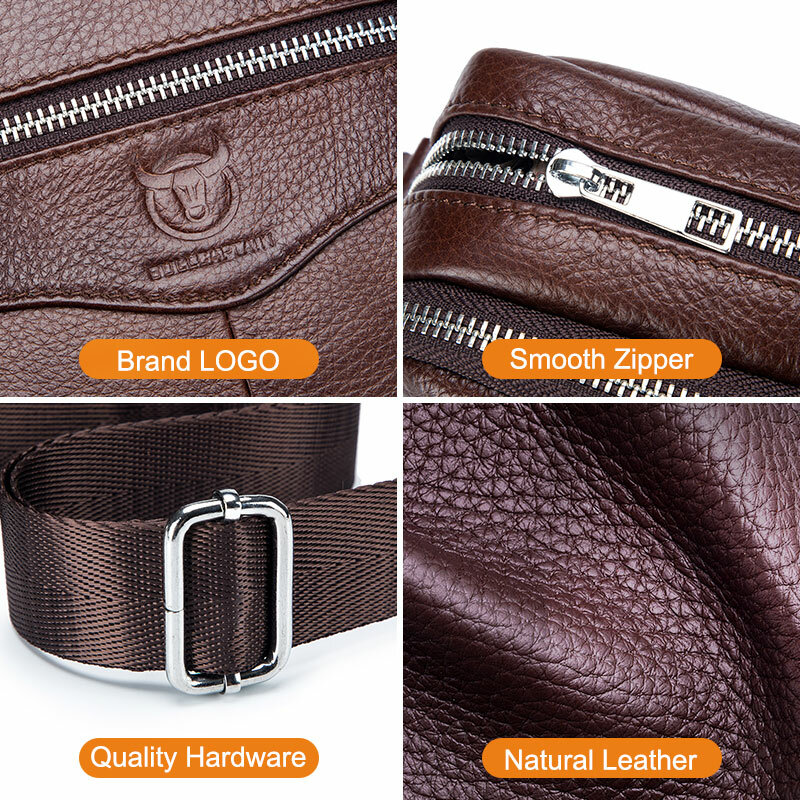 BULLCAPTAIN Casual Men's Messenger Shoulder Bag High Quality Smooth Hardware Zipper Pocket Leather Shoulder Bag For Men