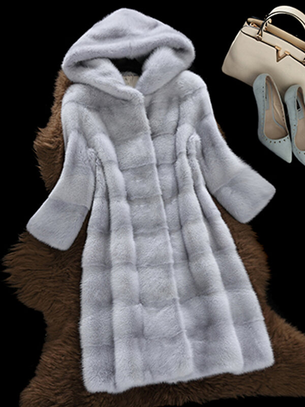 Nowa jesienno-zimowa imitacja futra imitacja norki damska długi, z kapturem futerko płaszcz z kapturem damska gruba ciepła kurtka wierzchnia