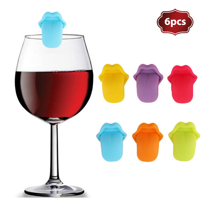 Marcador de copa de vino, dijes, identificador de copas, marcadores de silicona, forma de lengua, etiqueta de gafas, 1, 6, 10, 12 piezas