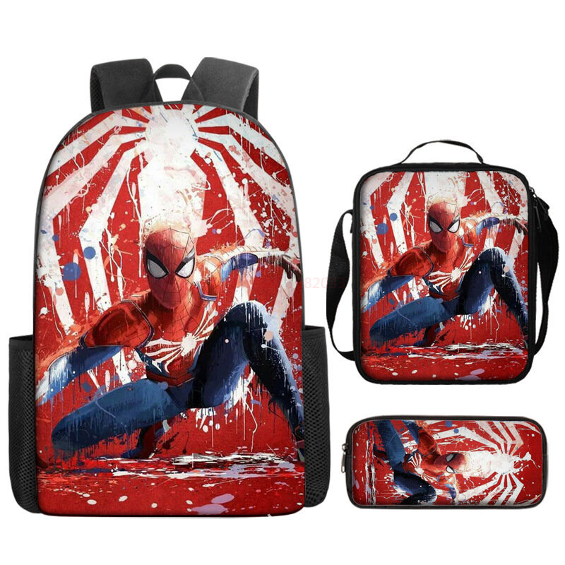 3pcs/set Kids Spiderman School Bags For Boys Girls 16inch Marvel Superhero Backpack Children Primary Book Bag Schoolbag