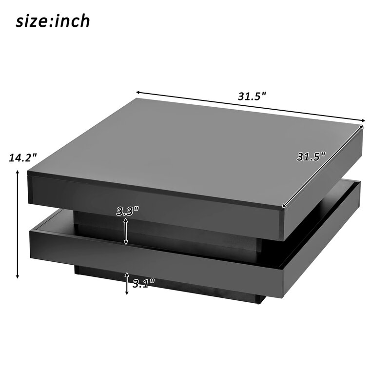 Hoogglans Minimalistische Design Salontafel W/Plug-In 16-Kleur Led Verlichting 2-Tier Vierkante center Tafel Woonkamer Wit/Zwart
