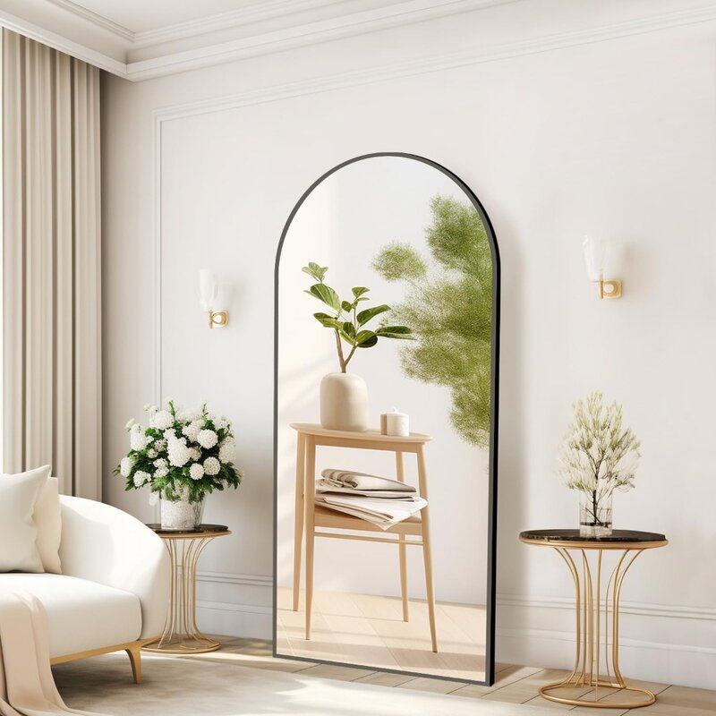 Arched Full Length Mirror 64"x21", Free Standing Wall Mirror Leaning or Hanging Mounted, Thin Aluminum Alloy Frame