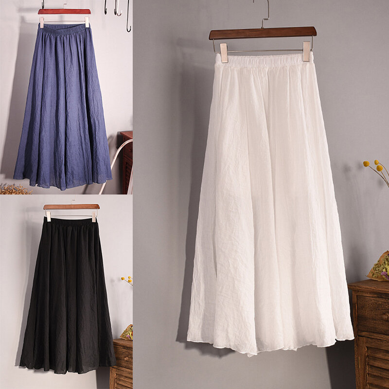 Linen Spring And Summer Women's Half Skirt High Waist Showing Thin Loose Solid Color Simple Generous Temperament A-line Skirt