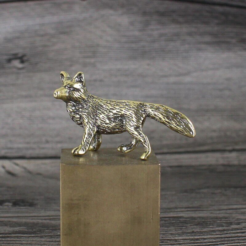 Figuritas de zorro de latón macizo, miniaturas, adornos de escritorio, artesanía de té para mascotas, estatua Retro de animales pequeños