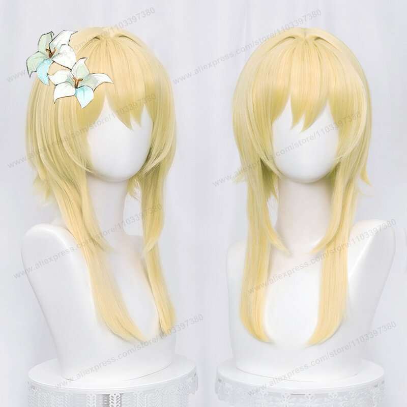 Lumine Cosplay Wig 50cm Long Golden Women Hair Game Traveller Heat Resistant Synthetic Party Wigs