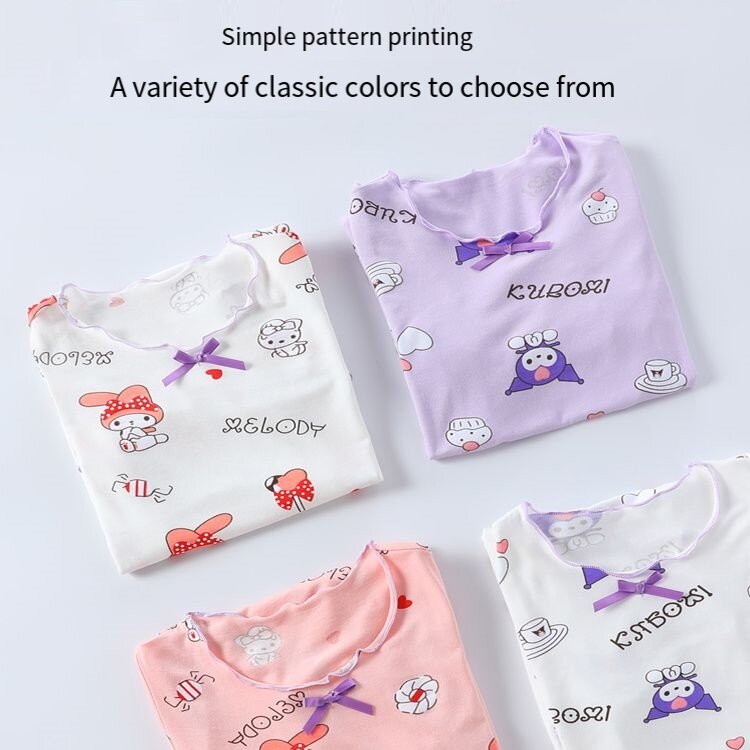 Sanrios Children's Pajamas Kawaii My Melody Kuromi Girls Thin Nightgown Summer Ice Silk Breathable Home Clothes Cute Comfortable