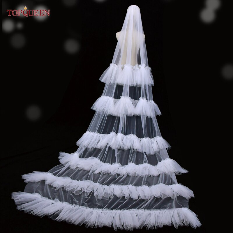 TOPQUEEN V117A Bridal Veils Soft Tulle Veil Cathedral Length Single Tier Raw Edge Wedding Veil Retro Veil Wedding a Lot